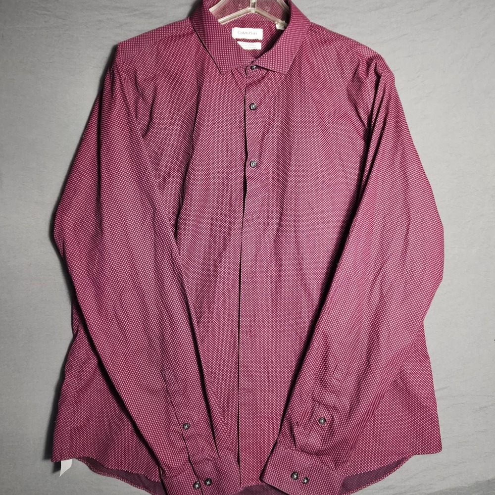 Calvin Klein Mens Dress Shirt 18 36/37 Burgundy Extreme Slim Fit Non Iron
